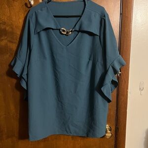 Elegant Teal Women's Top with Chain Detail